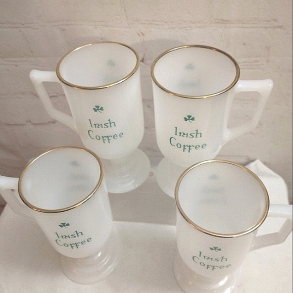 4 Vintage Irish Coffee Footed Milk Glass Mugs - Picture 2 of 7